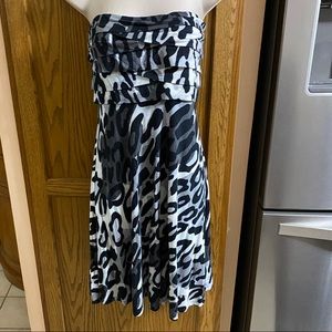 Cache Black, white & Gray camouflage animal print tube top A Line Short Dress L